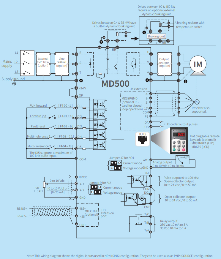 Частотные преобразователи и сервоприводы Inovance MD500 - схема подключения частотных преобразователей