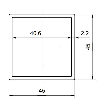 Квадратный алюминиевый профиль от Kanya - чертеж Квадратный алюминиевый профиль от Kanya - - чертеж