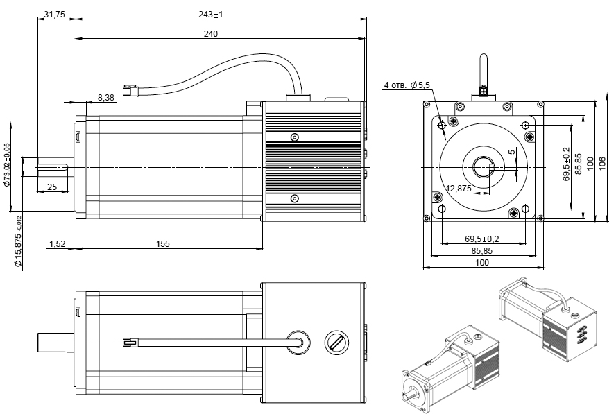Сервоприводы серии xx34 - размеры и габариты Сервоприводы серии xx34 - размеры и габариты