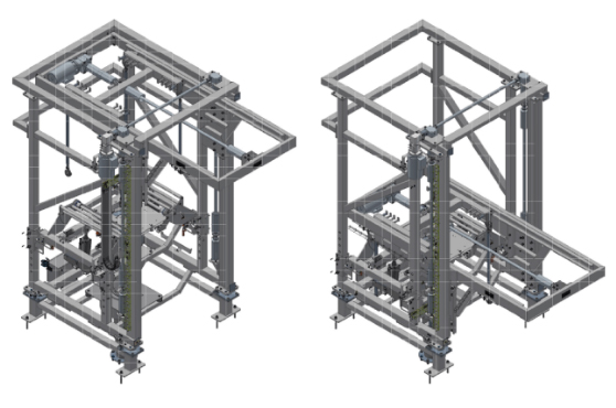 Домкраты ZIMM в устройстве опорожнения контейнеров “Биг-Бэг” для сыпучих материалов Домкраты ZIMM в устройстве опорожнения контейнеров “Биг-Бэг” для сыпучих материалов