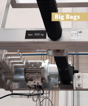 Домкраты ZIMM в устройстве опорожнения контейнеров “Биг-Бэг” для сыпучих материалов Домкраты ZIMM в устройстве опорожнения контейнеров “Биг-Бэг” для сыпучих материалов